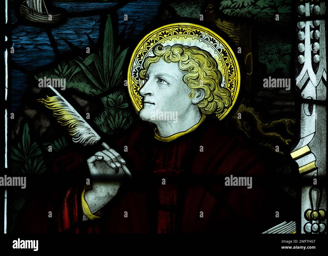 Stained glass in St. Mary`s Church, Barby, Northamptonshire, England